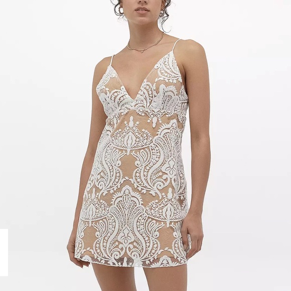 Free People Dresses & Skirts - Free People Women's Night Shimmers Lace Sequined Mini Dress in ivory size 2.
